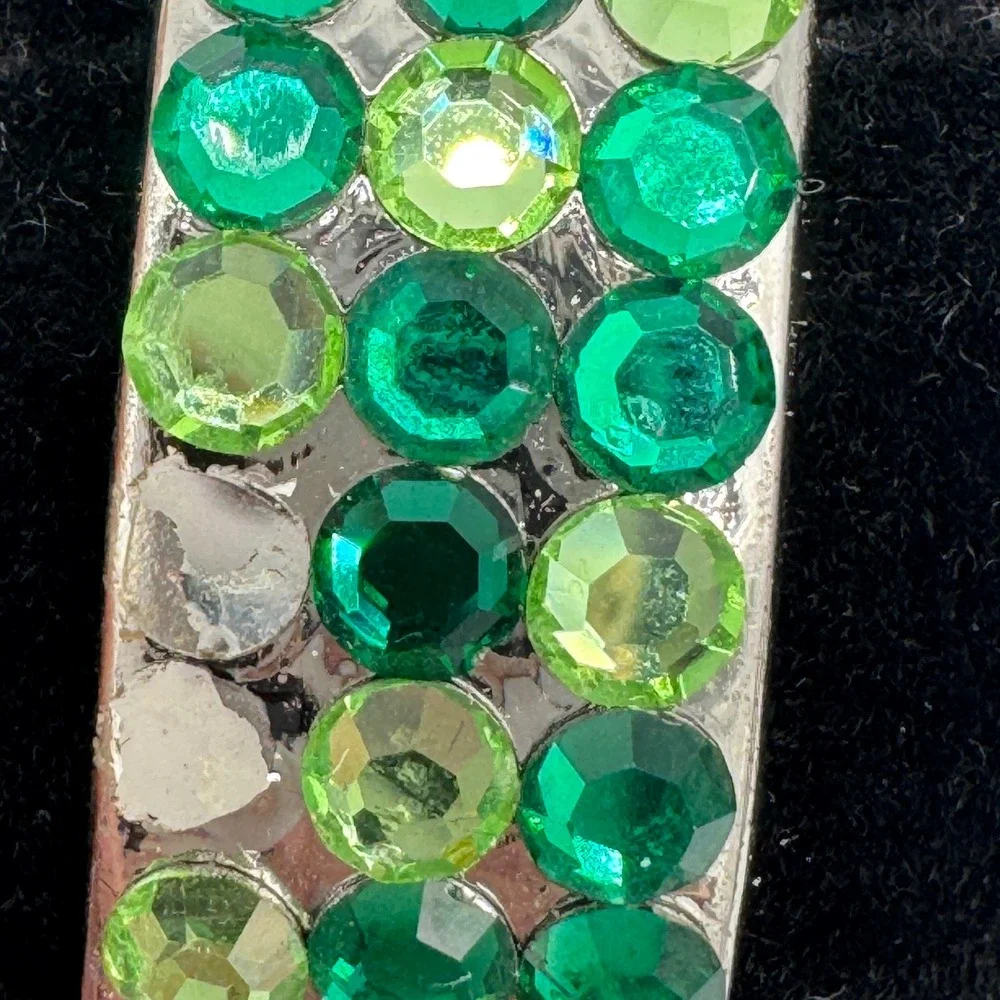 STONE Quartz Watch Green Rhinestone Bangle Silver Tone‎ Fits 5-8